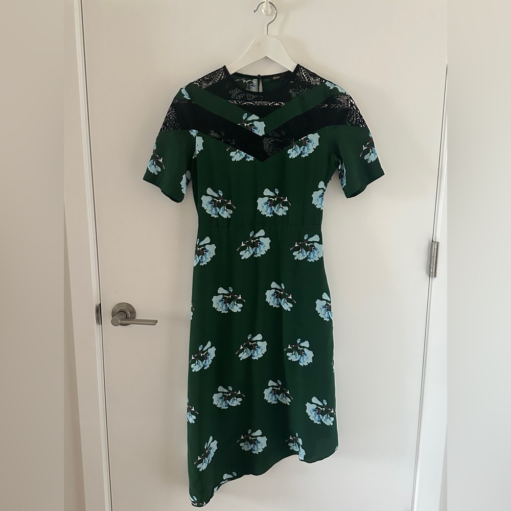 Maje Green Asymmetrical Sheath Dress Short Sleeve Crew Neck